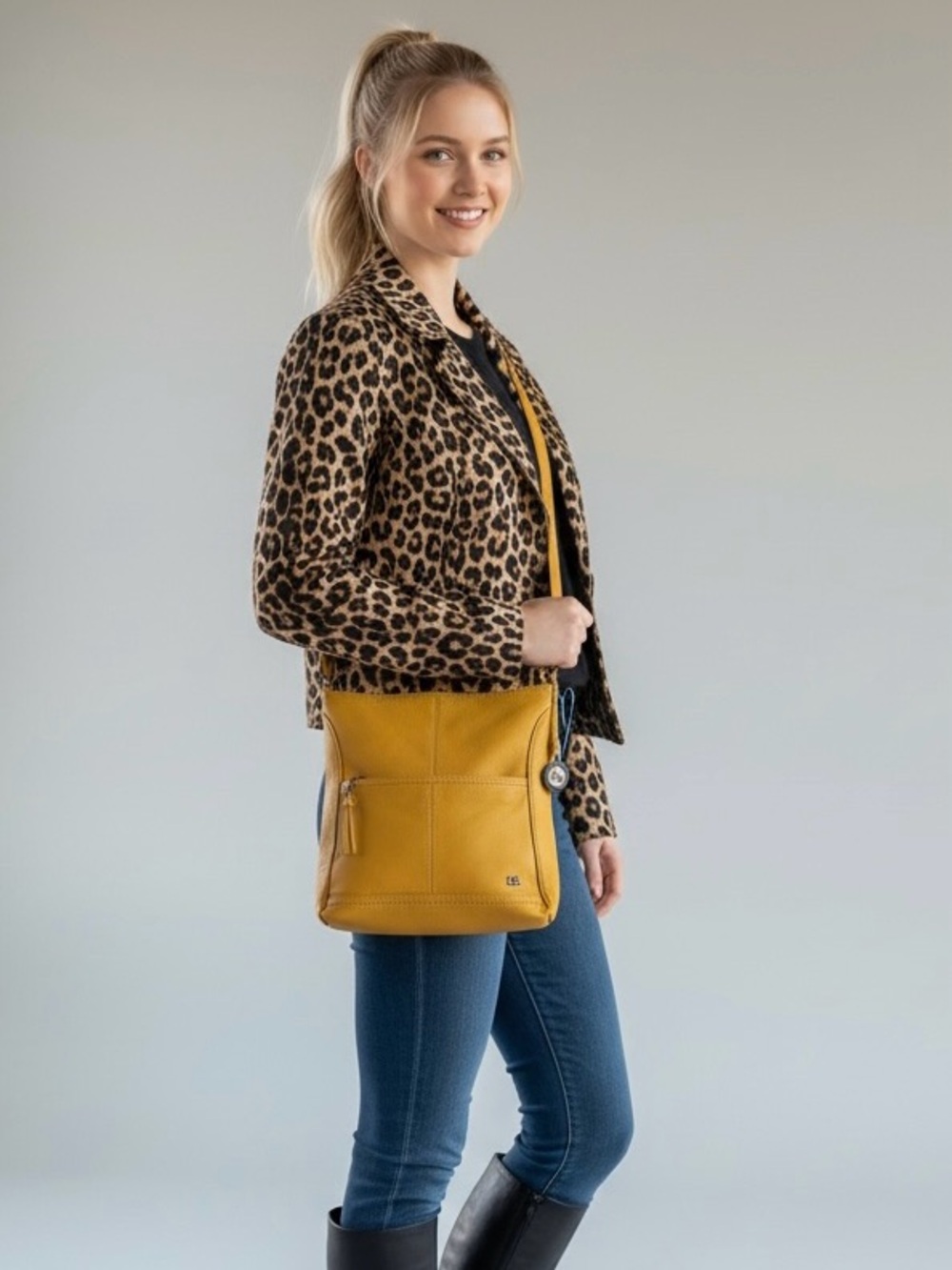 The Sak Mustard Yellow Leather Crossbody Shoulder Bag